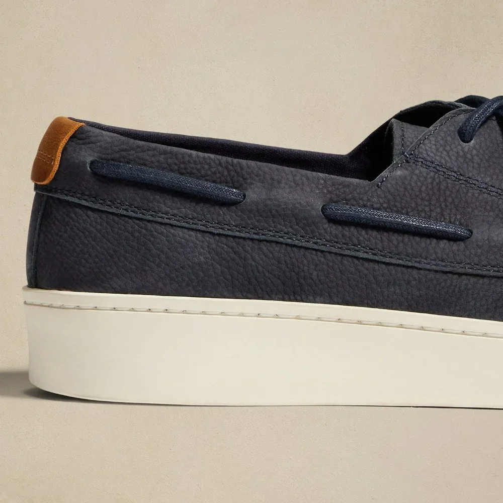 Banana Republic Morton Navy Nubuck Leather Boat Shoe